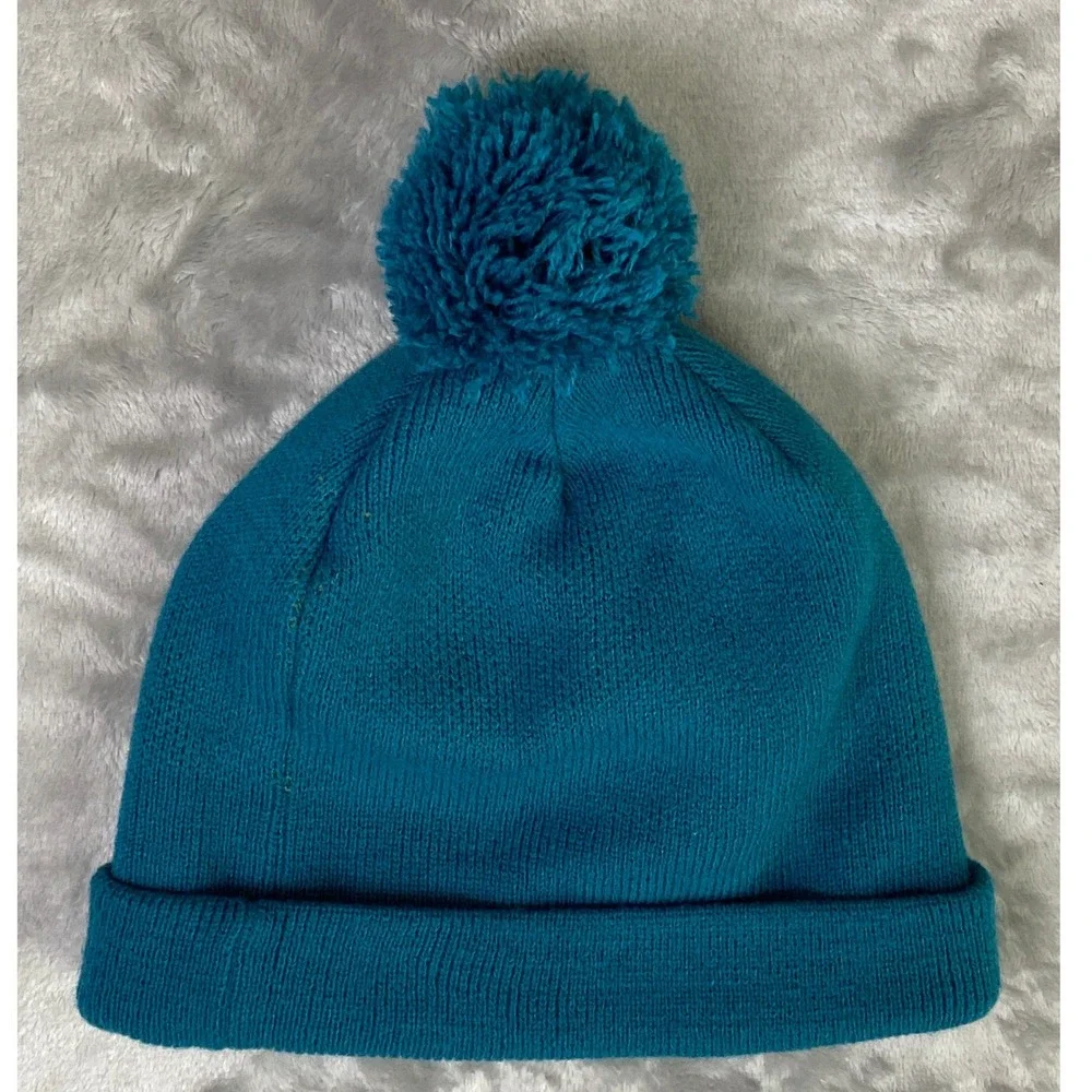 Adidas‎ Beanie Unisex One Size Teal Yellow Trefoil Logo Pom Pom Knit Hat